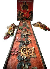 VINTAGE BUDDHIST PANEL EIGHT AUSPICIOUS SYMBOLS GOOD FORTUNE NEPAL TIBET 92 cms