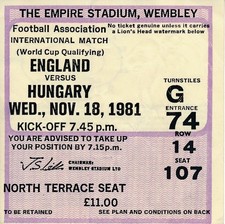 TICKET: England v Hungary (World Cup Qualifier @ Wembley) 1981
