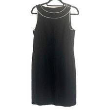 LOFT Sleeveless Sheath Dress Black White Boat Neck Knee Length Sz 8 Workwear
