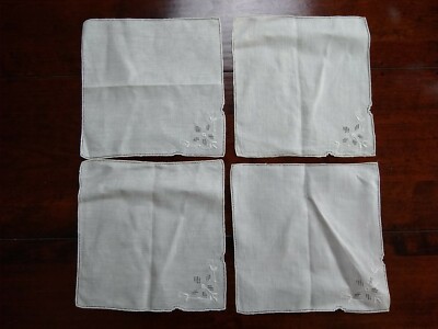 Vintage White Madeira Hand Embroidered Napkins (4)