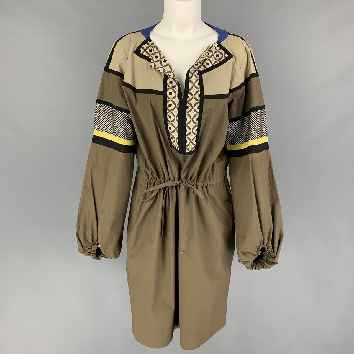 ETRO Size 12 Taupe Black Mixed Patterns Drawstring Dress | eBay