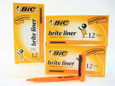 (3-Boxes) BIC Brite Liner Fluorescent Orange Highlighters Chisel Tip 36-ct New