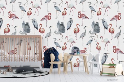 3D Flamingo Crane Animal Pattern Wallpaper Wall Murals Removable Wallpaper