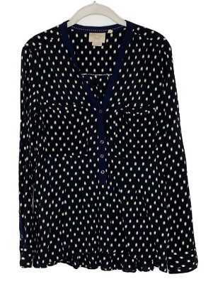Anthropologie Vanessa Virginia Black Beige Brush Polka Dot Tunic Top Size 10