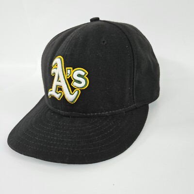 Oakland A's FItted Hat 3/8 New Era Official On Field Cap MLB Baseball  Black