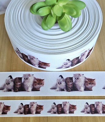 7/8 & 1.5'' (1 YD) Kitty Grosgrain Ribbon Animal Feline Cat Collar Rescue Ribbon