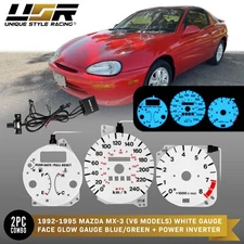 BLUE/GREEN Glow Gauge White Overlay For 92-95 Mazda MX3/MX-3 240kmph Cluster