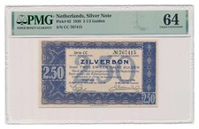 NIEDERLANDE Banknote 2 1/2 Gulden 1938 PMG Grade MS 64 Wahl Stempelglanz
