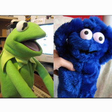 KERMIT COOKIE MONSTER 2 HAND CRAFTED PUPPETS TOY MUPPETS SESAME STREET MUPPET
