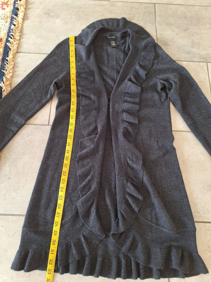 Cárdigan largo con volantes delanteros abiertos Only Mine 50 % lana merino talla M Foto 4 de 4