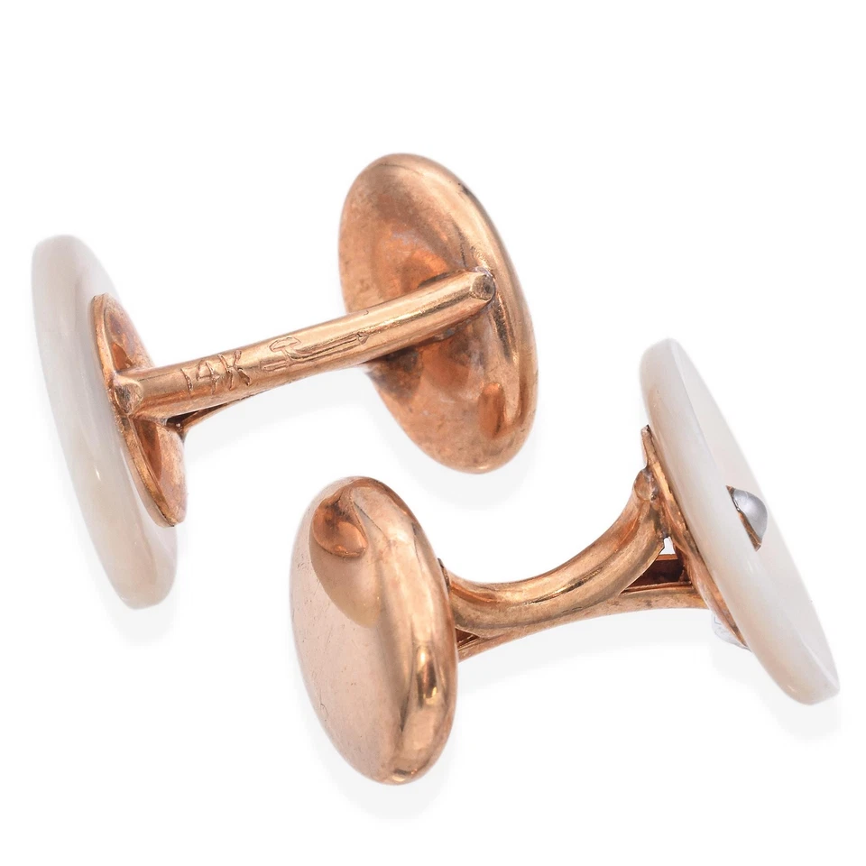 复古 14K 黄金珍珠母袖扣 — 第 3/4 张图片