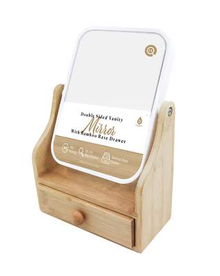 Dual-Sided Vanity Mirror with Bamboo Drawer Base