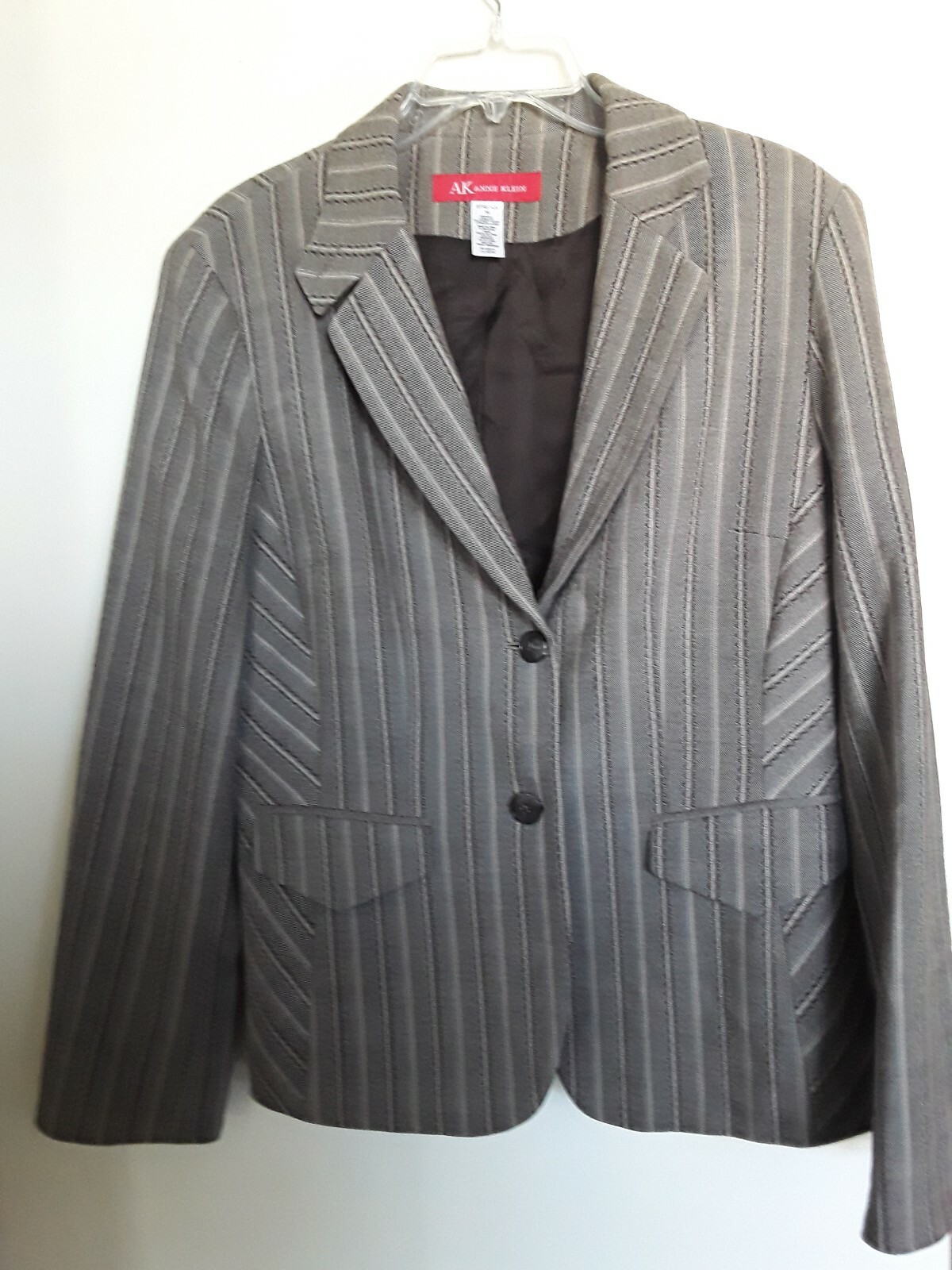 Ak Anne Klein Women's Wool Blend Blazer Jacket Stretch Size 14 Brown Striped