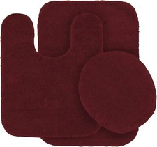 Burgundy 3 Piece Bathroom Rug Set Non Slip Bath Mat Lid Cover Contour Mat