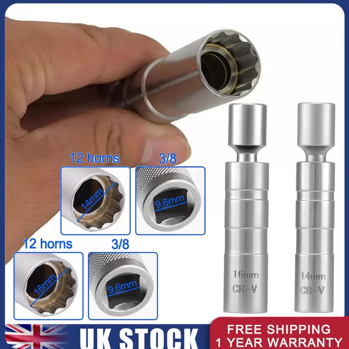 Swivel Magnetic Spark Plug Socket 3/8-Inch Tool Magnetic Drive Wall Thin Socket Removal 12 Point Plug Spark I.81849376