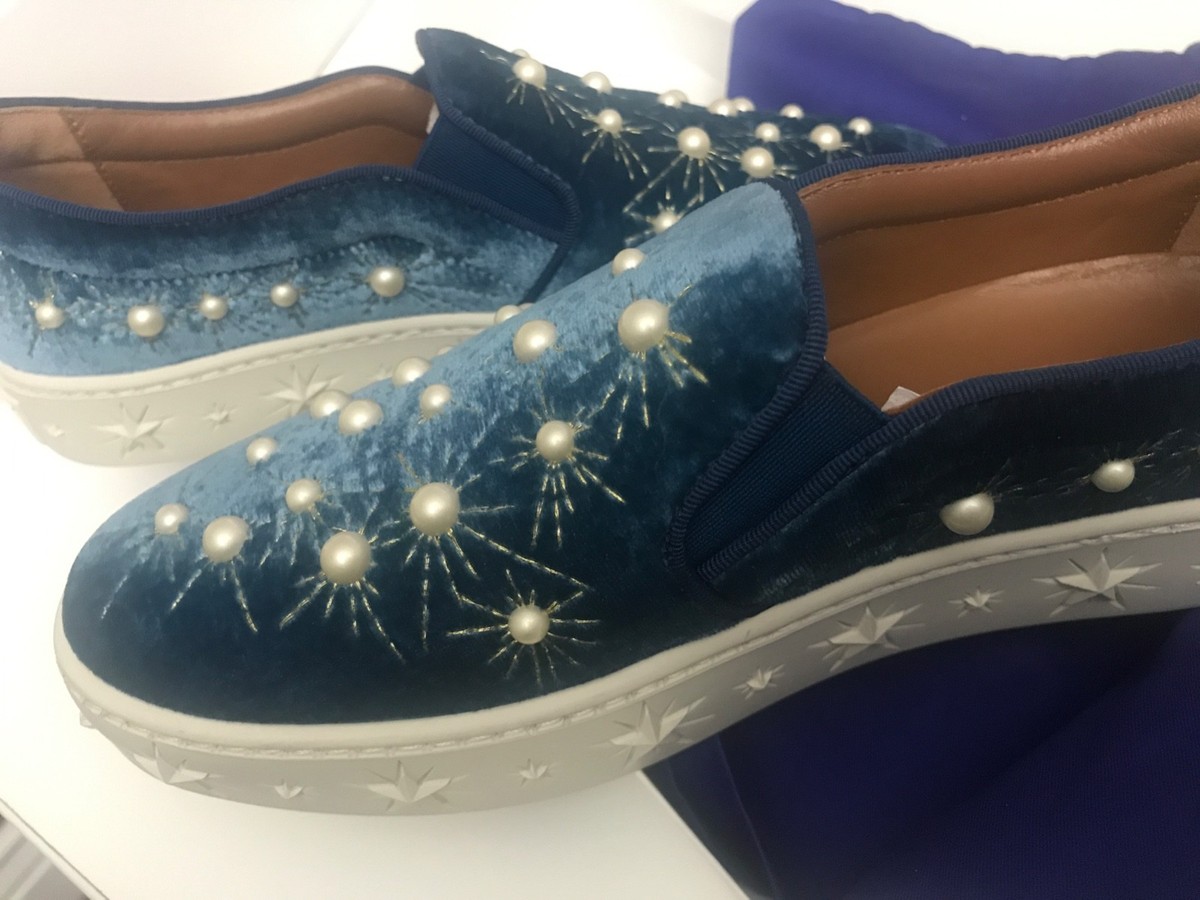 Sandales Baskets AQUAZZURA Bleu Océan Avec Perles - Taille US 6, Enfiler, Neuves Avec étiquettes