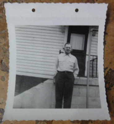 Man Wearing Spock Elf Ears Glasses Smiling in front of House Vintage Photo