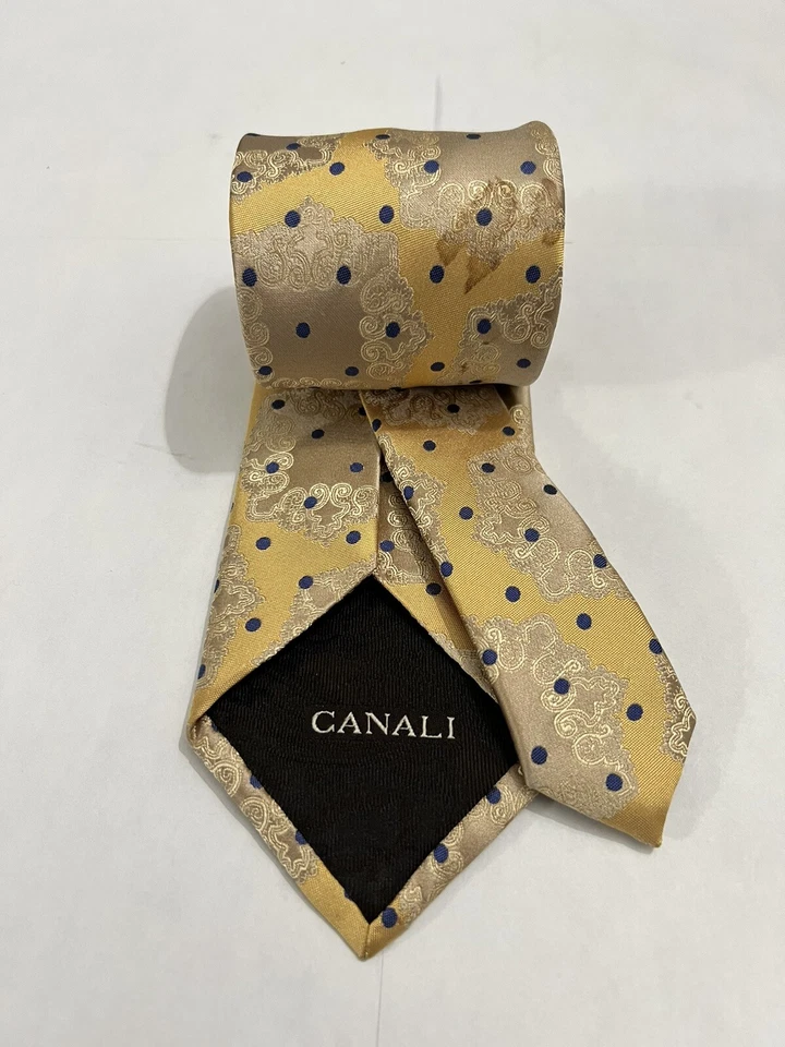 Canali 最近现代银色黄金/青铜佩斯利丝绸领带意大利 — 第 3/4 张图片
