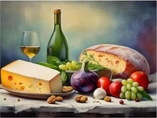 Tile Mural Still Life Cheese Bread Wine Kitchen Wall Backsplash Marble Ceramic