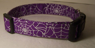 Wet Nose Designs Spooky Silver Spiderwebs Dog Collar Halloween Purple Metallic 