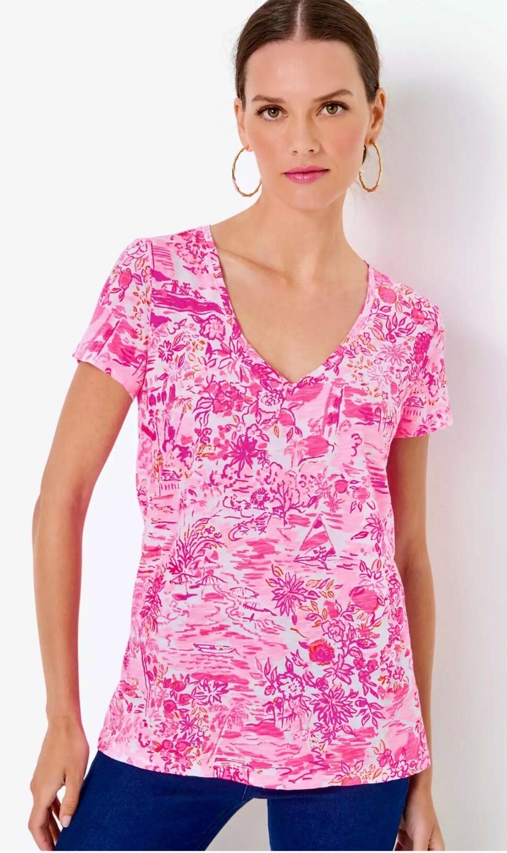 (取寄) リリー ピュリッツァー レディース エッタ スクープ ネック Lilly Pulitzer women Etta Scoop Neck Sunwashed Blue Seacrets Etta Scoop Neck Top | Lilly Pulitzer