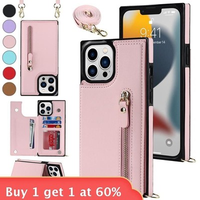 For iPhone 16 15 14 Pro Max Plus 13 11 12 Cover Double Buckle Zipper Phone Case