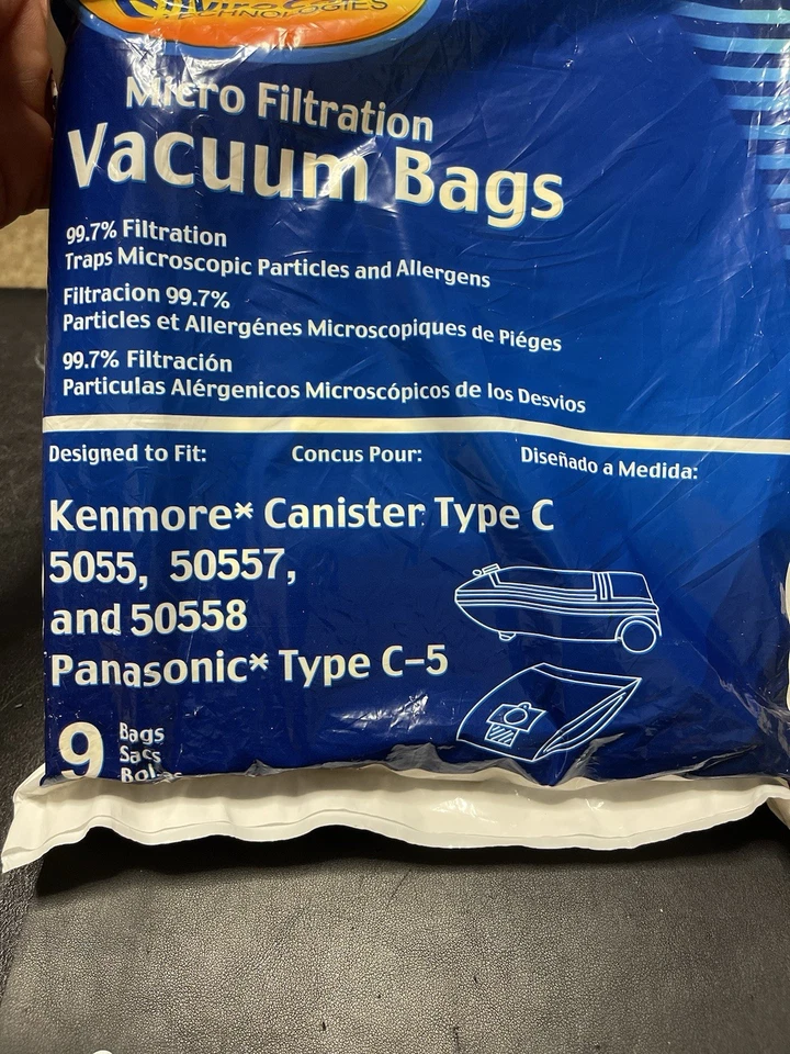 5 Micro Filtration Vacuum Bags 9 Pk Kenmore Canister C Panasonic C-5 5055 50557 - Image 2 of 3