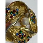 blue stones Pin/Brooch with Pearl Beautiful Gold Toned with red and