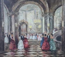 Ölgemälde Ballsaal Handsigniert Münchner Schule Rotfischer (XX) 94x104cm