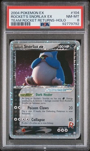 2004 POKEMON EX TEAM ROCKET RETURNS #104 ROCKET'S SNORLAX EX-HOLO PSA 8