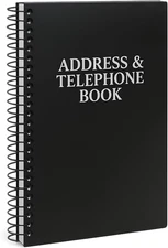 Spiral-Bound Address and Telephone Book with Plastic Cover, Black