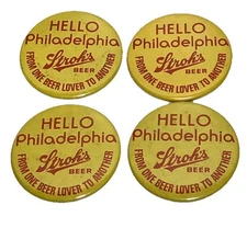 VTG Lot of 4 Stroh's Beer Pinback Pins Button Philadelphia 1980s 2-7/8” Brew