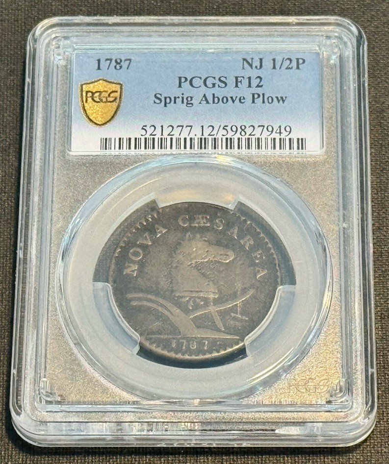 1787 M 63-s R-2 NGC VF 25 Sprig Above Plow New Jersey Colonial Copper Coin