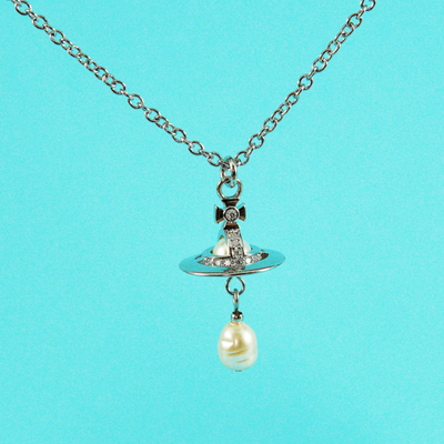 Vivienne Westwood New Petite Orb Drop Pendant 3D Necklace Silver