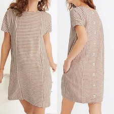 NWT Madewell Daphne Rust Stripe-Play Button-Back Tee Dress Linen Blend Wmns Sz M
