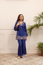 Women Party Wear Kurti Pant Set Indian Designer Embroidery Work Kurta Cord Set