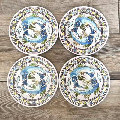 Le Cadeaux Melamine Catalina Koi Fish 6.5'' Appetizer Bread Plate Lot of 4