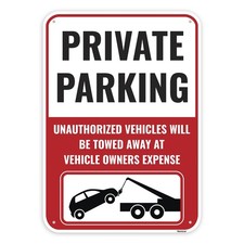 1PC Private Parking Sign, 14 x 10 Inches - Small Signage, Red, Black, White