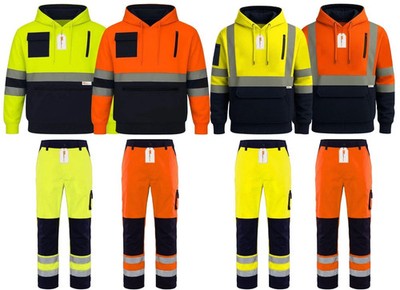 Hi Vis Trainingsanzug Set Pullover Hoodie Cargohose reflektierend Arbeitskleidung PSA Herren