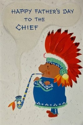 VTG Forget-Me-Not Fathers Day Card UNUSED  To The Chief  Smoking Pipe From Squaw