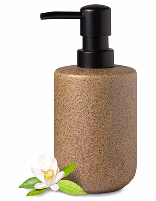 Beige Speckled Ceramic Soap Dispenser w/ Black Plastic Pump, Matte Finish