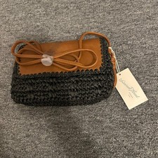 Universal Threads Boho Purse Crossbody Black Straw Brown Straps New With Tags