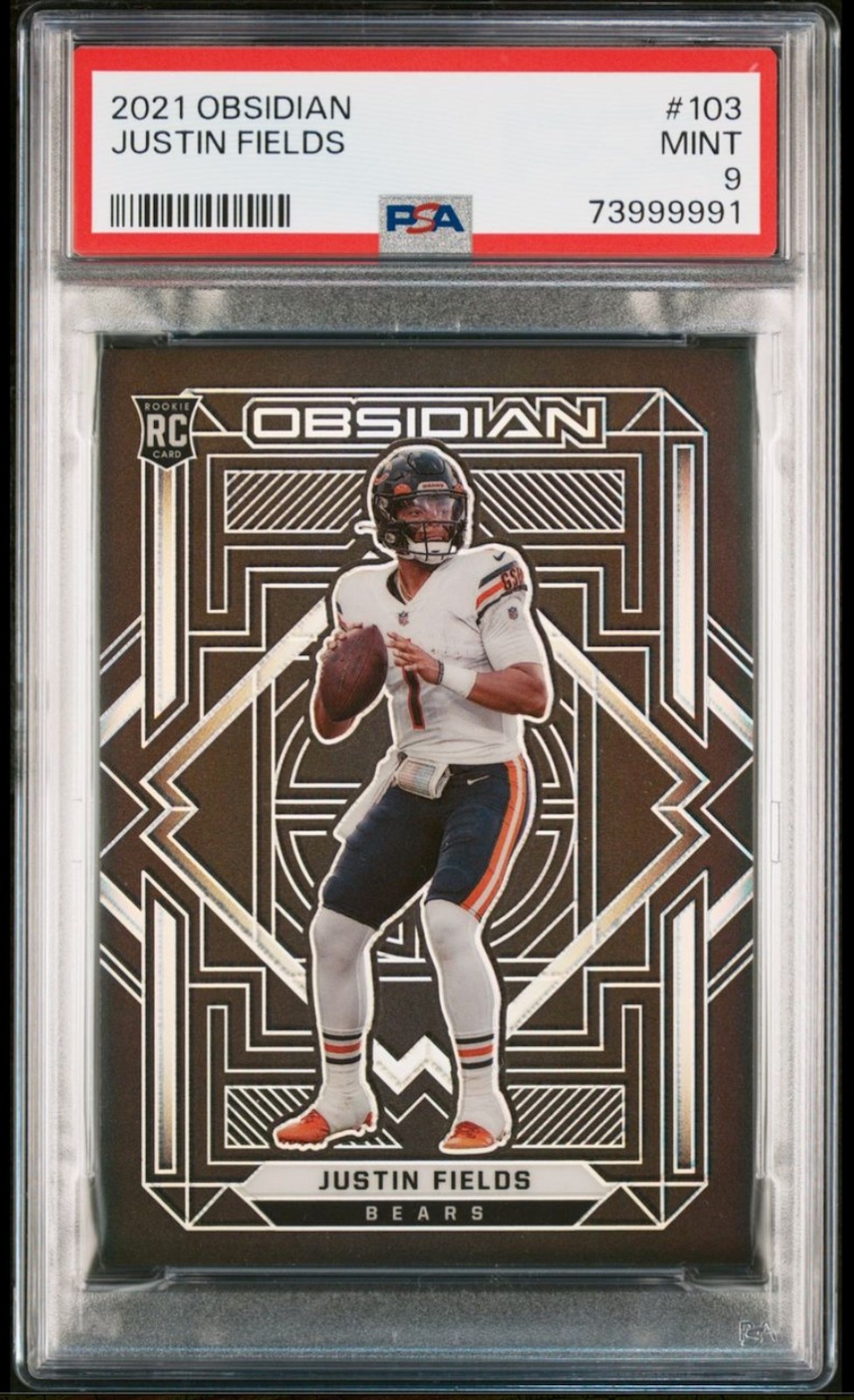 2021 PANINI OBSIDIAN #103 JUSTIN FIELDS RC CHICAGO BEARS ROOKIE MINT PSA 9