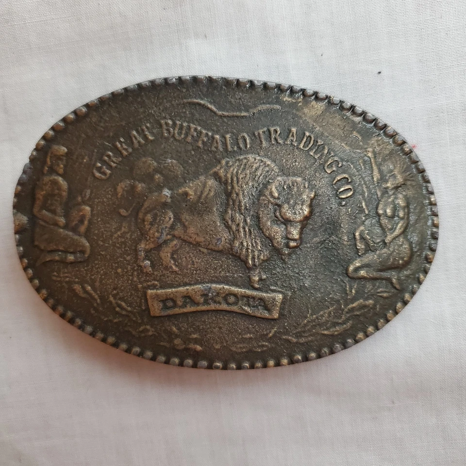 Vtg Belt Buckle Dakota Great Buffalo Trading Co. Bergamot Brass Native American - Image 3 of 4