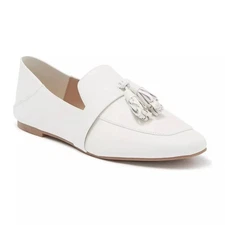 Stuart Weitzman Nysa Women Flat Loafer Size 10.5 Cream Luxe Leather Tassel New 