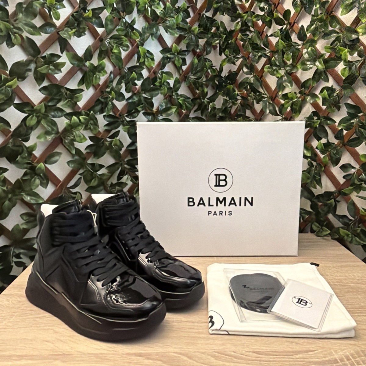 BALMAIN ハイカットスニーカー ブラック BALMAIN Perforated Patent-Leather High-Top Sneakers Size 37 | eBay