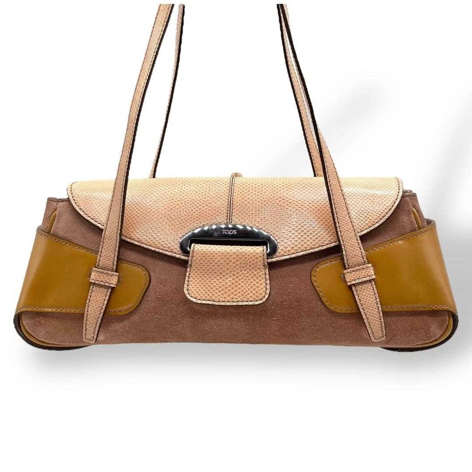TOD'S Rare Shoulder Bag Small Logo Suede Leather Brown Women's USED FROM JAPAN - Image 2 of 4