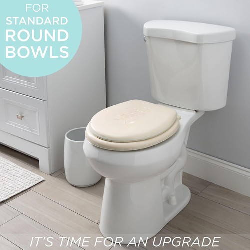Sedile WC rotondo standard extra morbido Bath Bliss | Coperchio decorativo in vinile beige - Foto 2 di 7