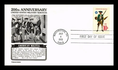 DR JIM STAMPS US COVER AMERICAN MILITIA MILITARY UNIFORMS FDC ARISTOCRAT CACHET