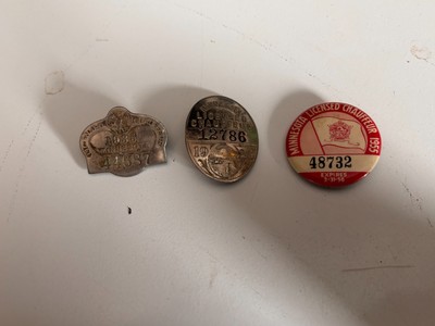 3 Vintage Minnesota Licensed Chauffeur Pinback Badges 1926-1935-1955